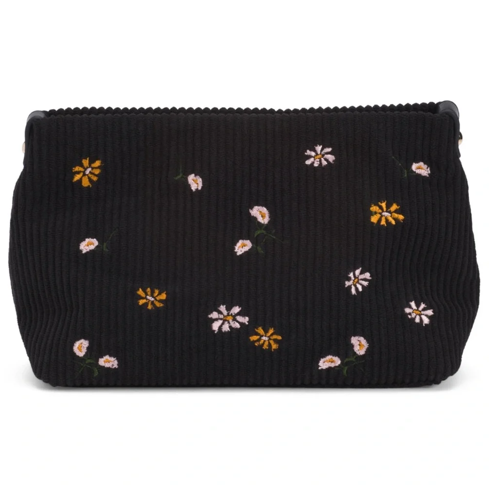 Black Floral Embroidered Cosmetic Pouch